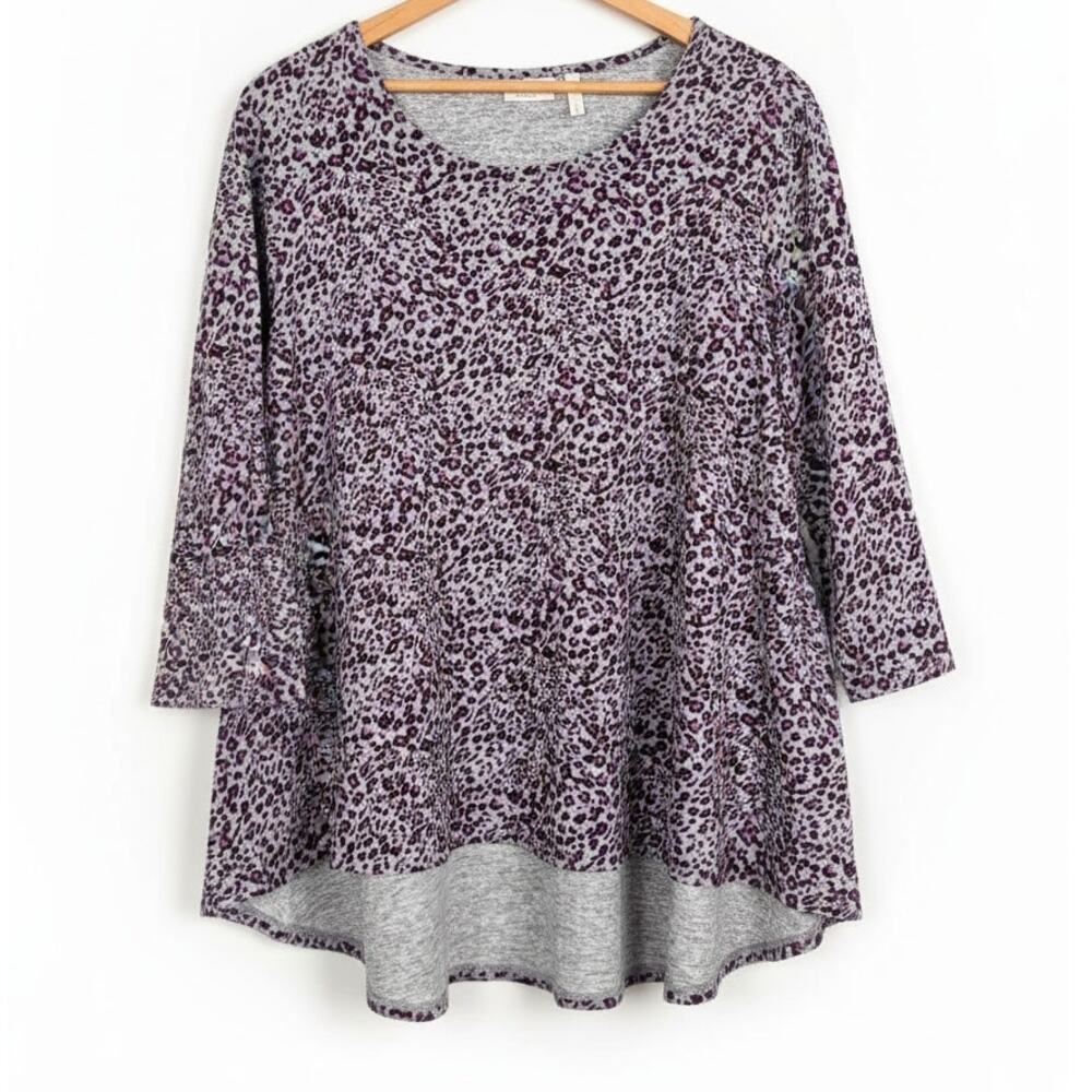 LOGO Lori Goldstein Womens L Eclectic Artsy Y2K Animal Print Swing Tunic Top